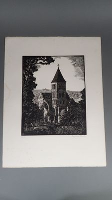 une photo d'une photo en noir et blanc représentant une église