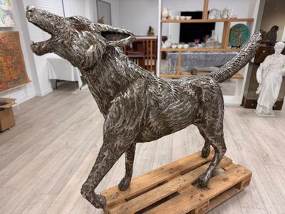 LAVRAT, importante sculpture en métal Loup, pièce unique sig…