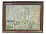 an image of a painting of a landscape with trees and a house