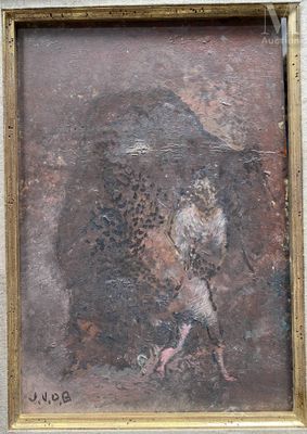 tableau représentant un oiseau, dans un cadre doré, accroché au mur