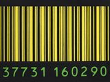 Le code-barres est jaune et noir, avec des chiffres verts