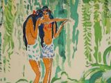an image of a painting of a woman carrying a child on her back