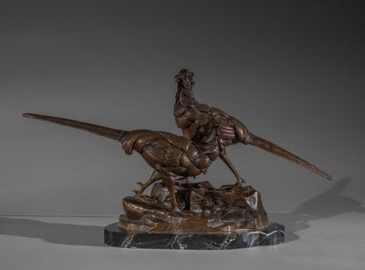 L. MAUPERTUIS (XXe siècle) Les faisans Sujet en bronze à pat… - Photo 1
