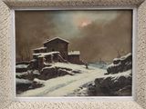 une image représentant un tableau d'une maison dans la neige