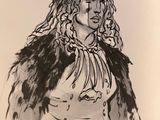 drawing of a man with a hat and long curly hair