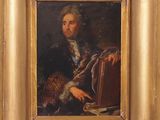 tableau représentant un homme en costume-cravate tenant une valise