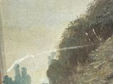 a picture of a painting of a man riding a horse on the road