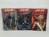 three star wars comics are on display in front of a white background