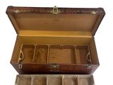 a wooden box with compartments on it on a white background