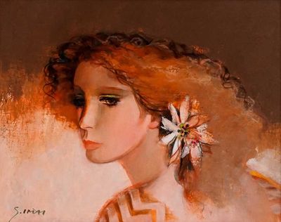 a painting of a woman with a flower in her hair