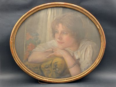 painting of a woman in a white dress sitting on a yellow chair