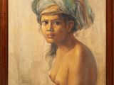 une peinture à l'huile représentant une femme portant un turban sur la tête