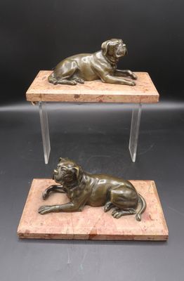 pair of bronze dogs on marble bases