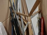 a cardboard box filled with assorted items in a room