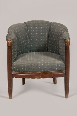 an image of a chair with a wooden frame and upholstered upholstered seat