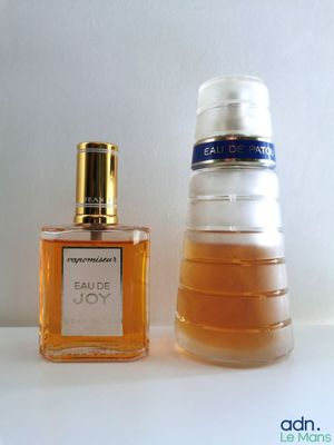 deux flacons de parfum posés l'un à côté de l'autre sur une table