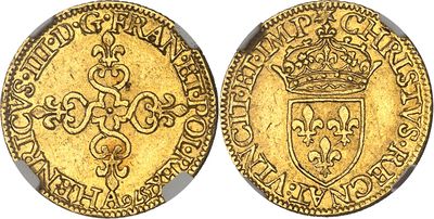 a gold coin with a crown on top of it