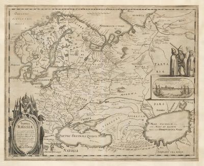 une vieille carte de l'État du Maine avec l'image d'une ville