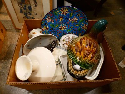 a box full of plates and bowls on the floor