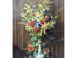 une peinture de fleurs dans un vase sur une table