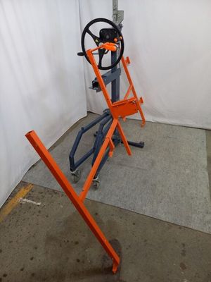 a picture of a wheel on a stand in a garage