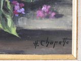 a painting of flowers in a vase on a table