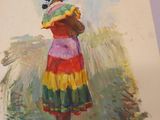 a painting of a woman in a colorful dress