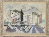 an image of a painting of a house with a tree in the yard