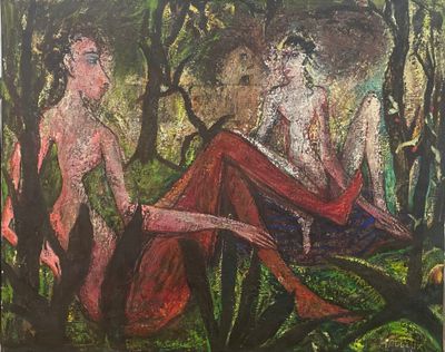 Ecole du XXe siècle Couple dans un sous-bois