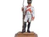 statue d'un homme en uniforme, muni d'une épée, posée sur un socle en bois