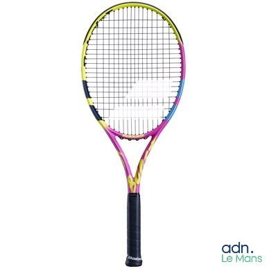 a tennis racket that has a colorful design on it