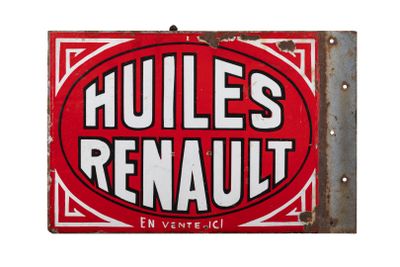 HUILES RENAULT Plaque émaillée de forme rectangulaire