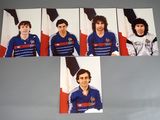 four different pictures of a man with a soccer jersey and a soccer ball