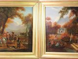 deux tableaux représentant un tableau où figurent des personnes dans un décor boisé