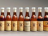 several bottles of beer lined up in a row on a table