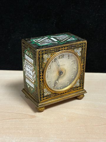 ́Zénith – Réveil pendulette Art Déco en métal doré à décor émaill...