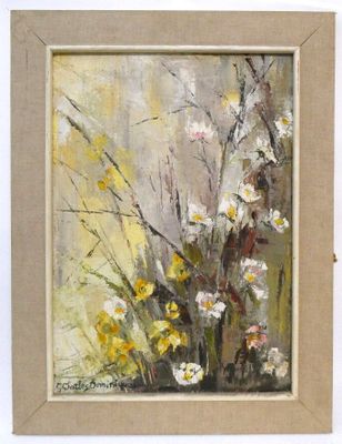 peinture à l'huile de fleurs dans un vase sur fond blanc