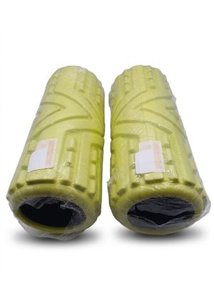 pair of yellow foam rollers on a white background