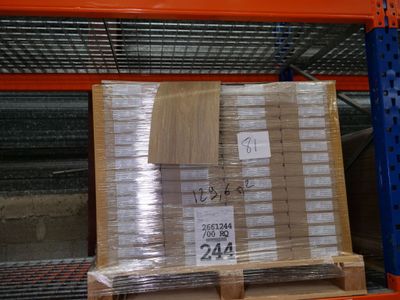a pallet with a lot of boxes on it in a warehouse