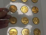 a person holding a piece of gold coins in their hand