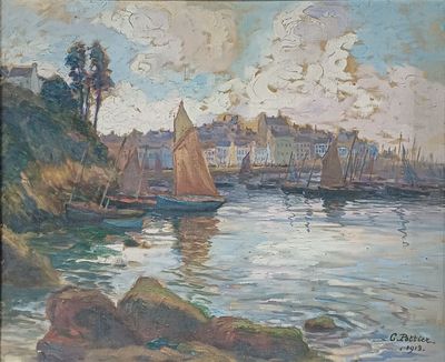 Gaston POTTIER (1885-1980)" Vue d'un port breton? avec des v… - Photo 1