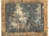 une vieille tapisserie représentant un homme dans une forêt