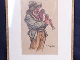 painting of a man in a hat holding a pipe in his right hand