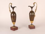 pair of antique brass and marble vases on stands