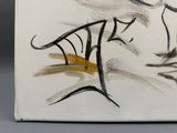 a painting of a bird sitting on top of a bench
