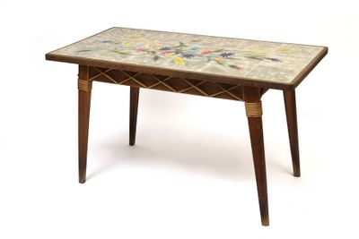 a small table with a floral design on it