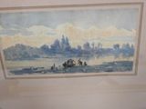 a picture of a painting of a boat on the water