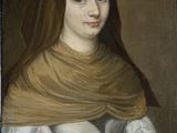 an old painting of a woman with a red rose in her hand