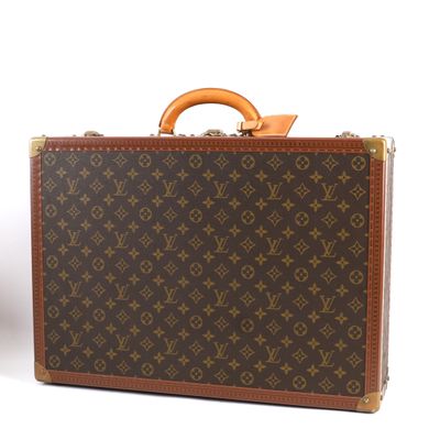 Valise Louis Vuitton en toile Monogram avec poignée en bois