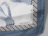 a picture of a horse on a blue and white cloth